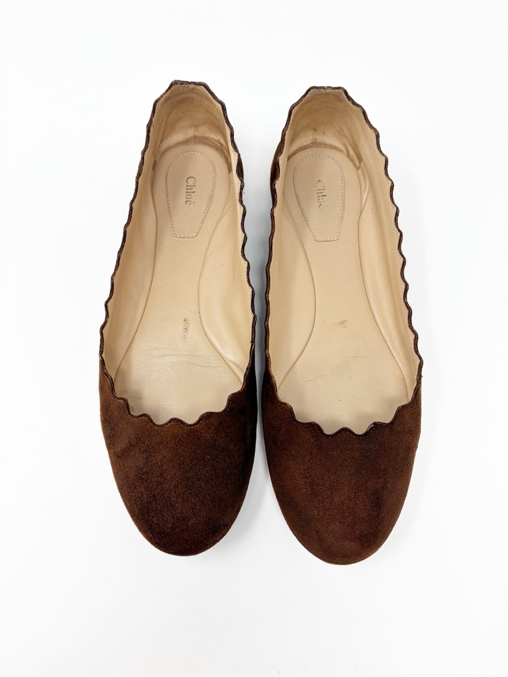 Chloe Scalloped-Edge Suede Ballet Flats in Dark Brown size 37.5 - Picture 3 of 11